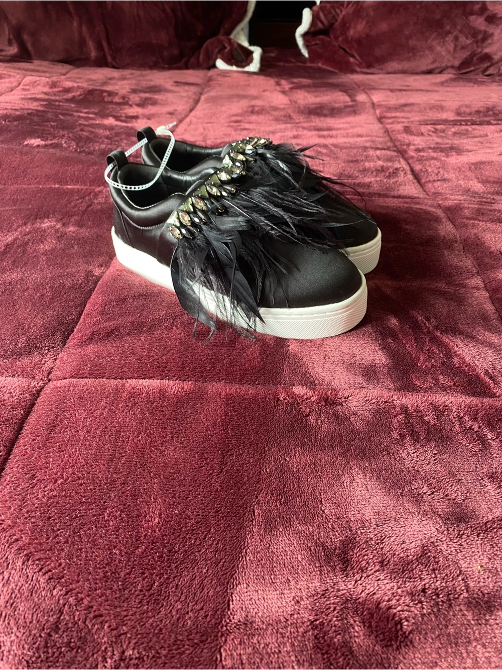 Sam Edelman Black Feather & Crystal Platform Sneakers